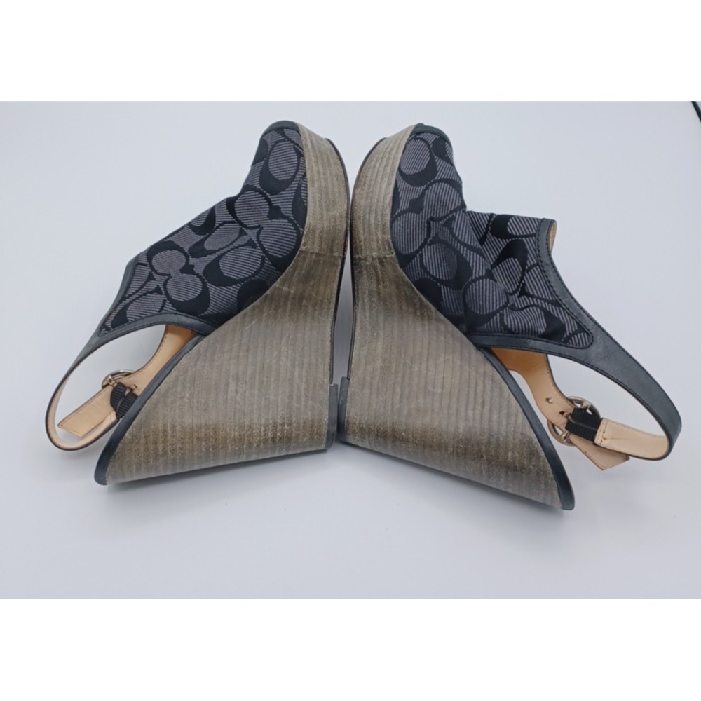 Coach Jackie Wedge Peep Toe Platforms Signature C Fabric Graphite & Black 8.5 B - Picture 6 of 8